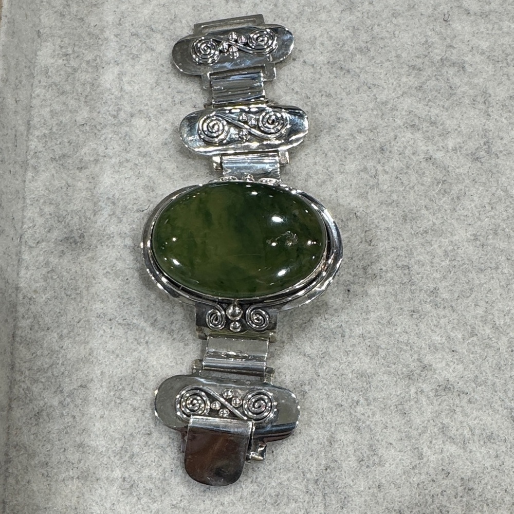Artisan Silver Bracelet with Green Stone